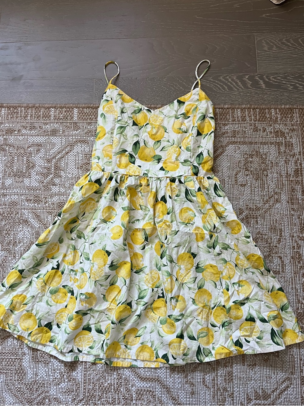 Womens Yellow Lemon Print Sundress - Sleeveless Spaghetti Strap